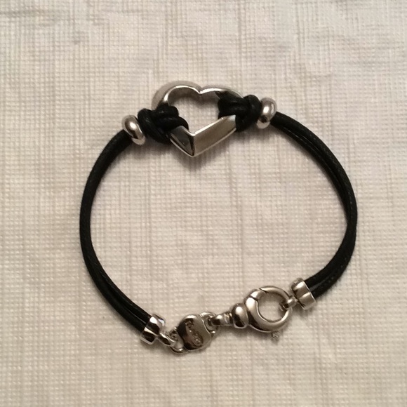Ilario Jewelry - Ilario Sterling Heart and Leather Bracelet- 6 1/2”